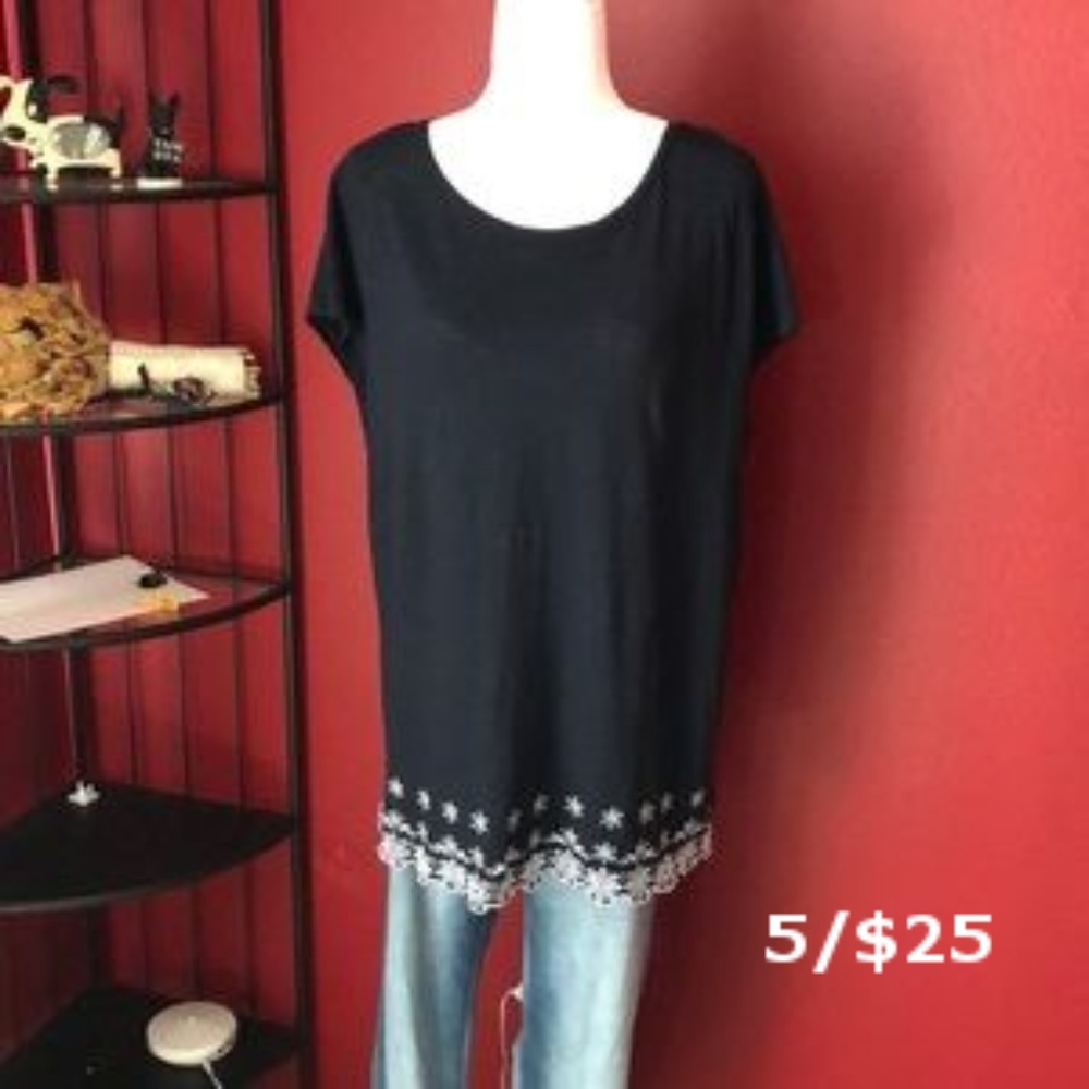 Loft Navy & White Cotton Short Sleeve Top